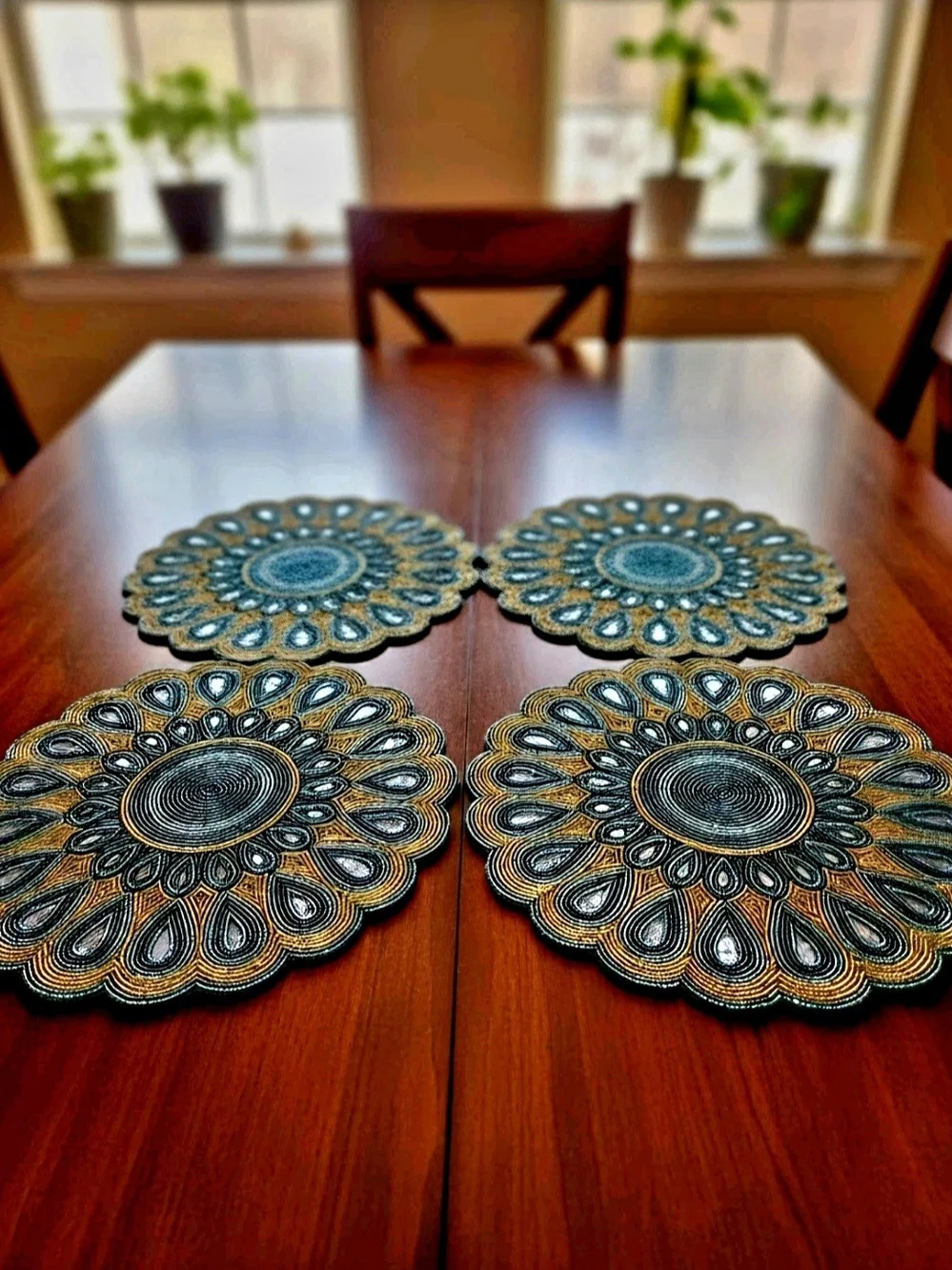 Handmade Peacock Feather Beaded Table Mats 15